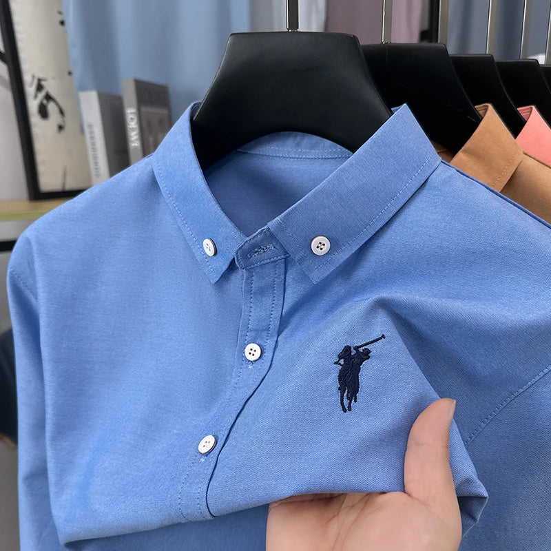 Luxury Goods High-end Embroidery 100% Pure Cotton Long Sleeved Shirt Men's New Shirt Men's Casual Loose Top Business Men