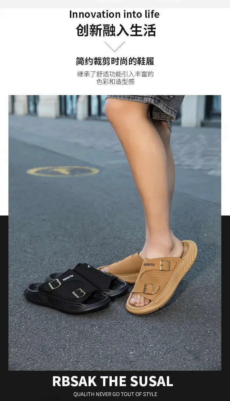 New Business Style Sandals For Men Handmade One Strap Slides Casual Outdoor Beach Walking Comfortable Non-Slip Footwear