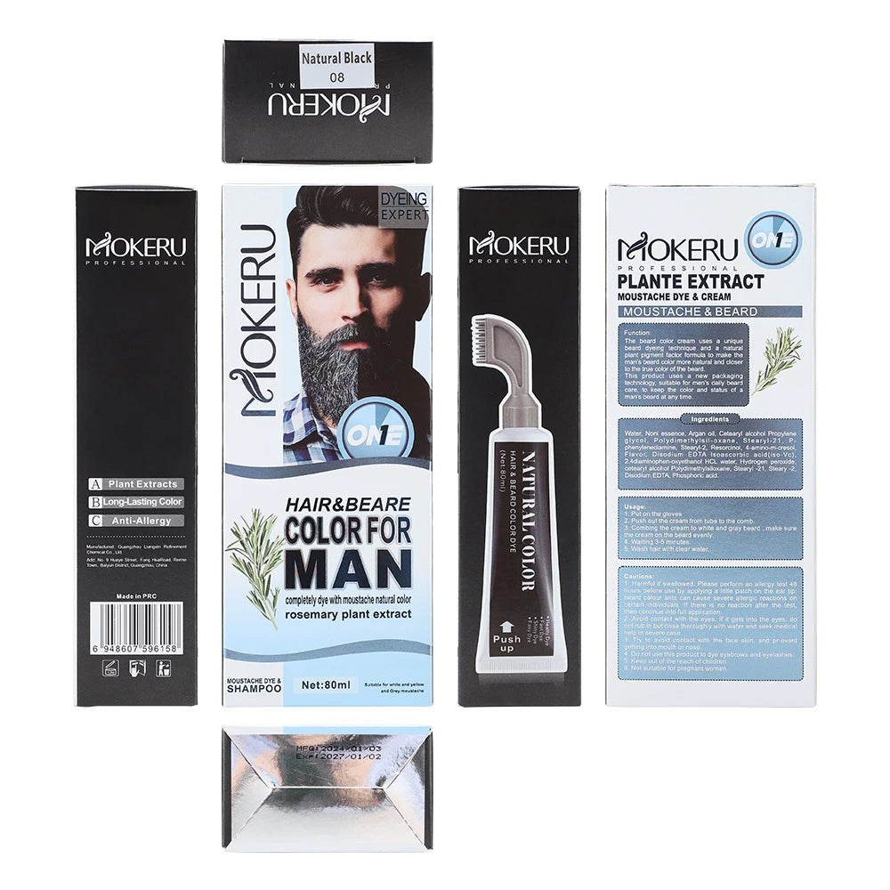 1Sets 3 Minutes Black Beard Dye Cream With Comb 80ml Rosemary Natural Black Beard Dye Shampoo Pure Instant Hair Dye Cream