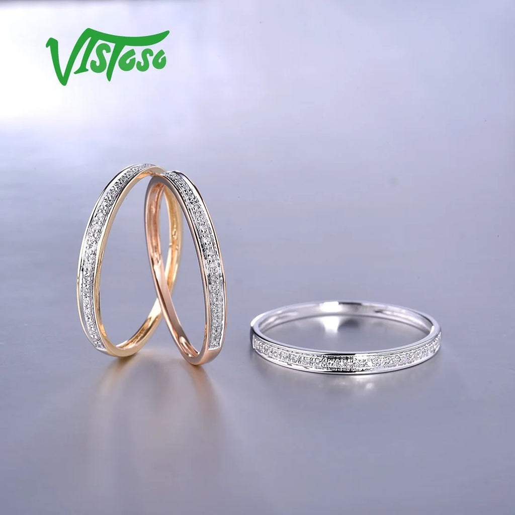 VISTOSO Genuine 14K White/Yellow/Rose Gold Rings For Women Simple Style Eternal Diamond Ring Engagement Anniversary Fine Jewelry