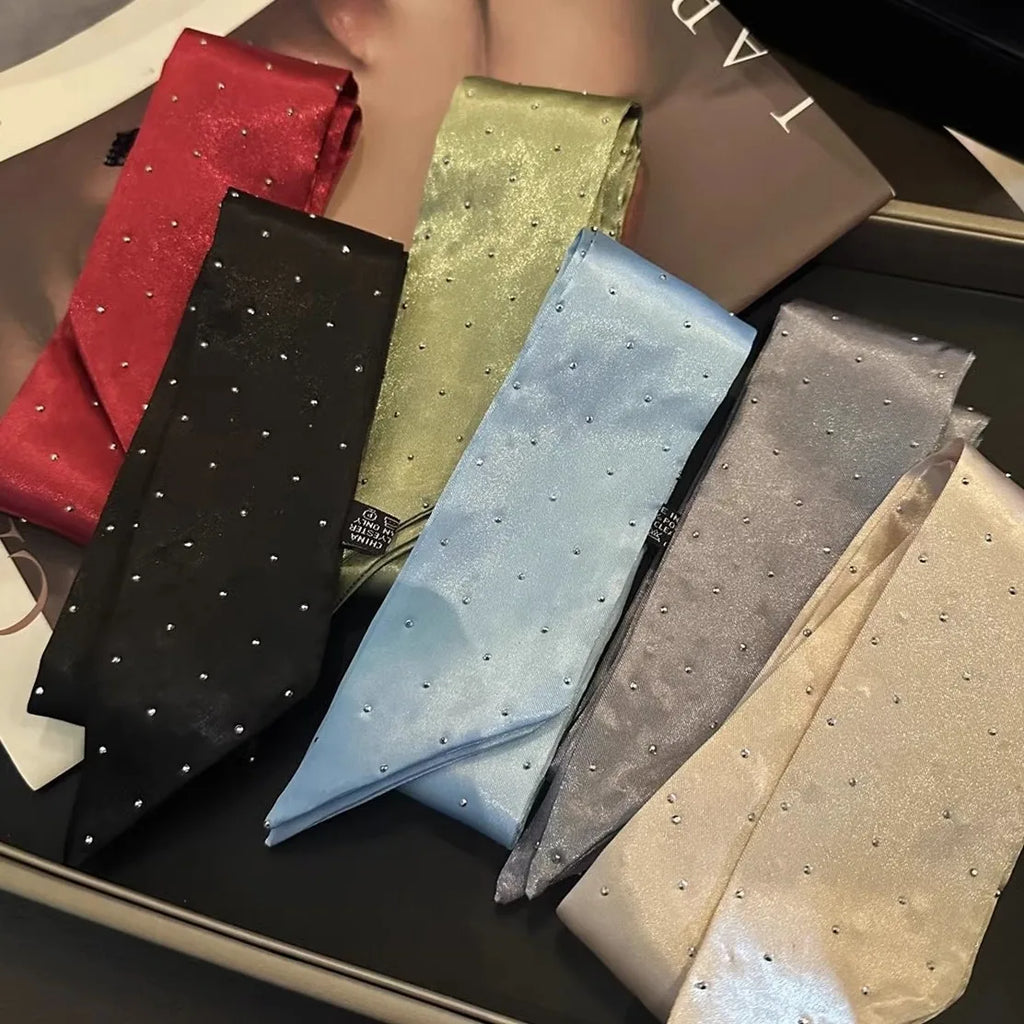 Solid Color Silk Scarf Headband French Elegant Long Strip Hair Tie Streamer Premium Sense Tie Headband Scarf