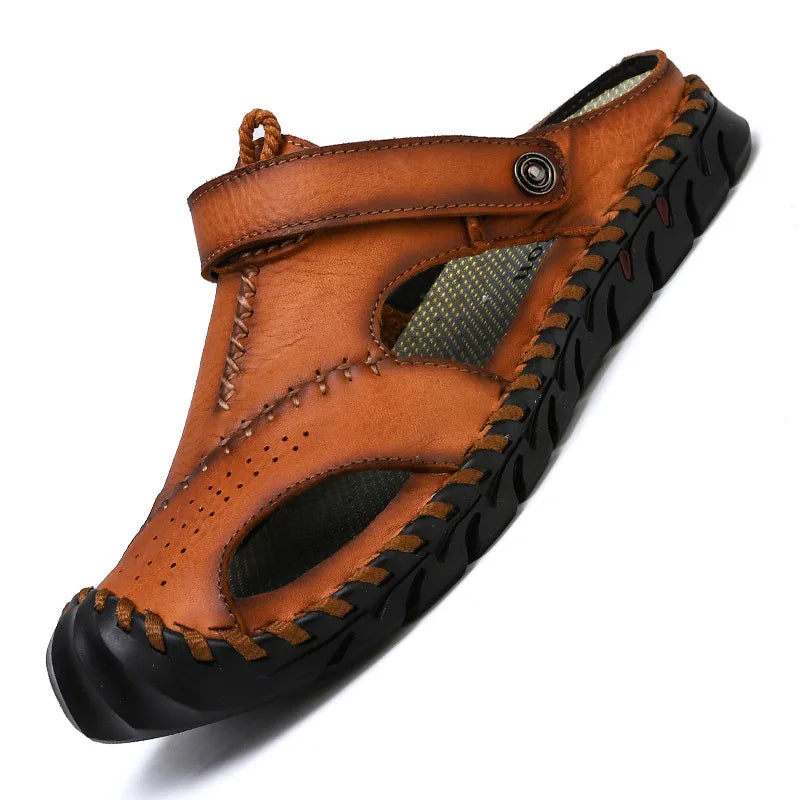 2023 Sandals Summer Men Leather  Classic Men Shoes Slippers Soft Sandals Men Roman Comfortable Outdoor Walking Footwear