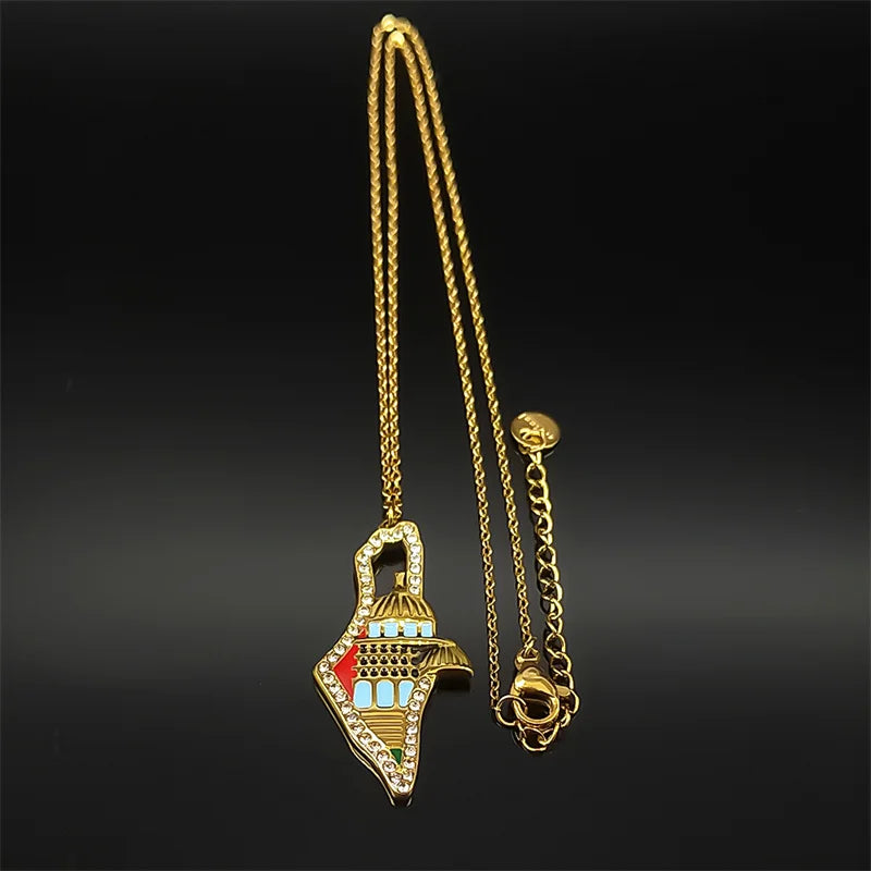 Jerusalem Palace Israel Map Necklace for Women Men Stainless Steel Gold Color Jewish Judaism Chain Jewelry collares