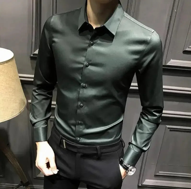 Clothes Business Male Top Plain with Print Men's Shirt and Blouse White Long Sleeve Elegant Hipster Silk Designer Cheap Brand I