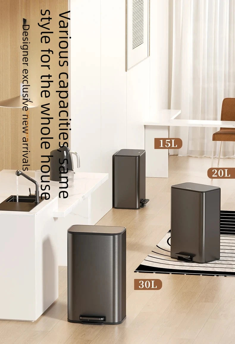 Kitchen Bin Large Large Capacity New Household Living Room Light Luxury High-grade Stainless Steel Italian Style Furniture