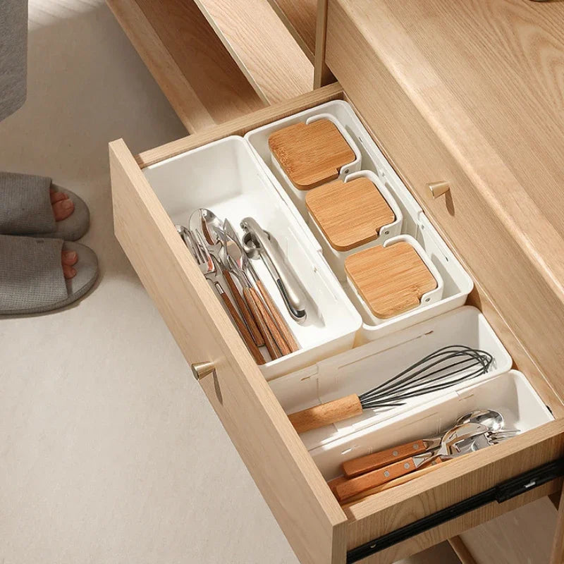 Kitchen Telescopic Drawer Organizer Cabinets Tableware Classified Storage Box with Partitions Multifunctional Storage basket