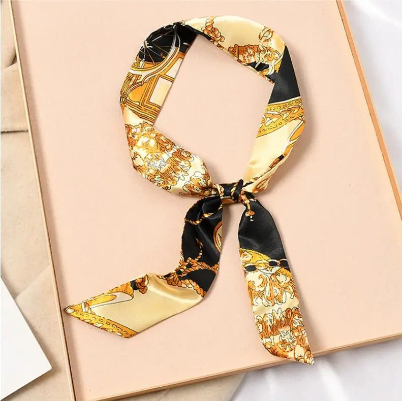 Skinny Silk Scarf Hair Strip Silk Ribbon Small Neck Scarves Bag Handle Ribbon Scarf Kerchief Ladies Ribbon Hair Band Small Scarf
