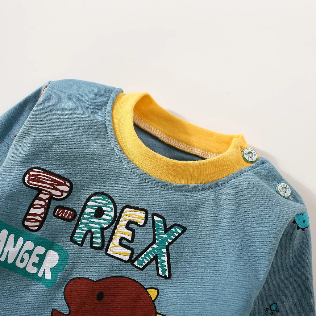 Toddler Boys Underwear Set Cotton Lettering And Bear Pattern Long Sleeve Top And Matching Pants Pajama Set