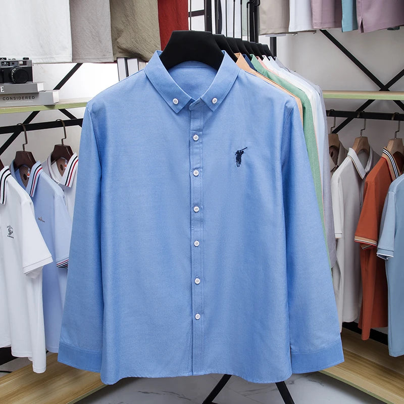 Luxury Goods High-end Embroidery 100% Pure Cotton Long Sleeved Shirt Men's New Shirt Men's Casual Loose Top Business Men