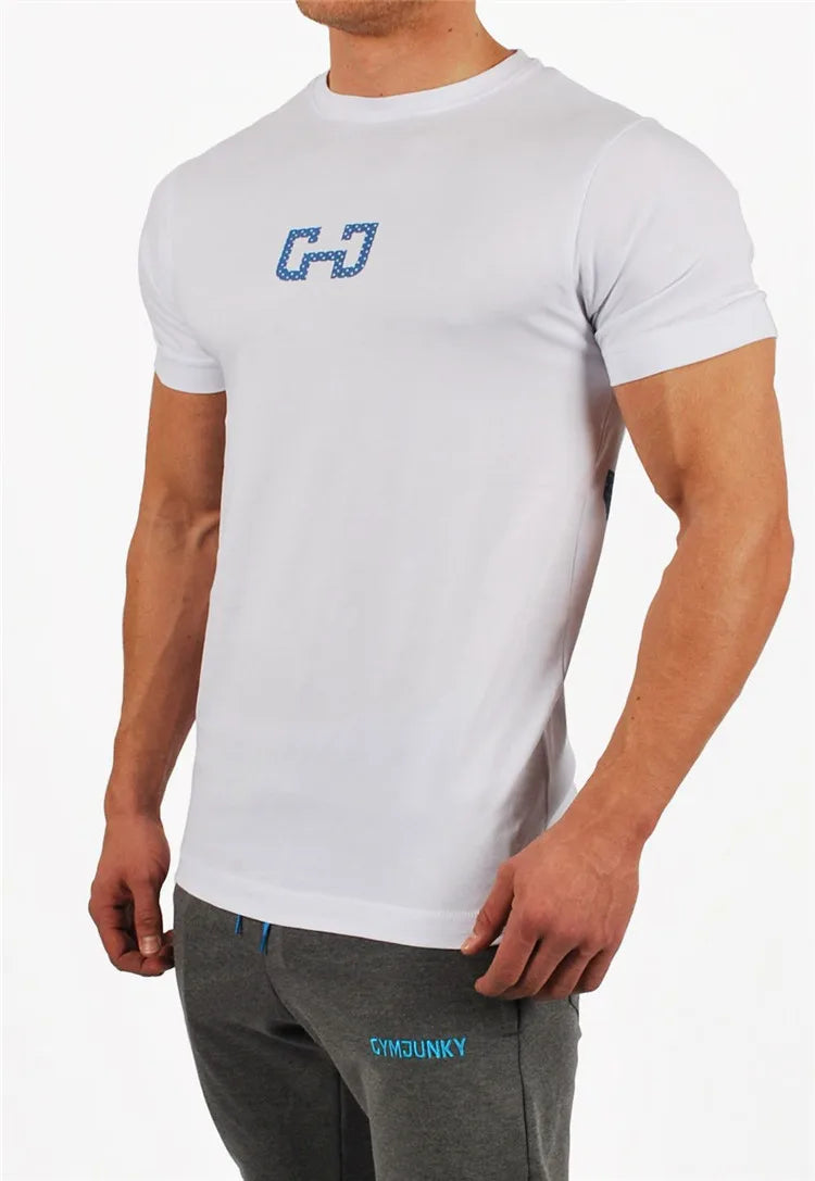 Men's Fashion T Shirt Men Tops Summer Fitness Bodybuilding Clothes Muscle Male Shirts Cotton Slim Fit Tees