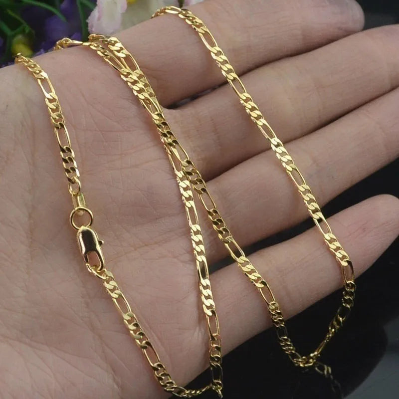Luxury 24K 9999 Pure Gold real gold Women's Fashion Simple Necklace 2mm Three One Figaro Necklace