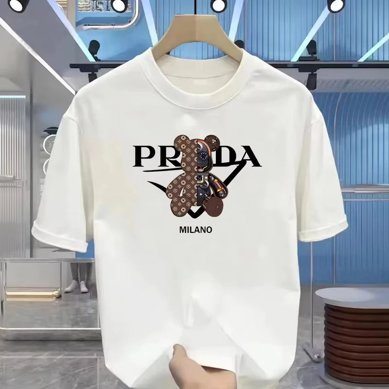 Men's Luxurious Printed Summer High-quality T-shirt 100% Pure Cotton, Relaxed and Loose Fit, Stylish and Unique, Round Neckline