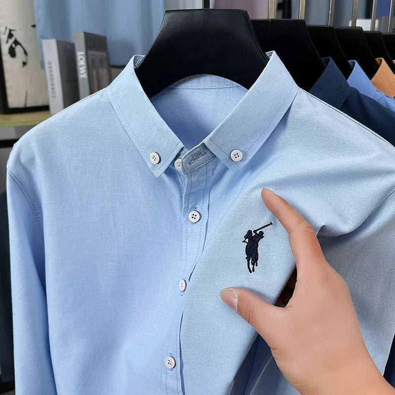 Luxury Goods High-end Embroidery 100% Pure Cotton Long Sleeved Shirt Men's New Shirt Men's Casual Loose Top Business Men