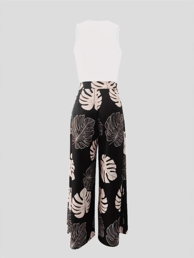 Summe Two Piece Outfits Woman New Women's Elegant Casual Hollow O Neck Short Vest Printed Trousers Set Women Clothes