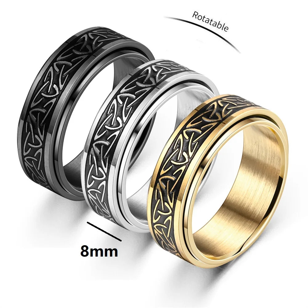 Vikings Celtic Knot Rune Rings For Men Rotating Stainless Steel Anti Stress Anxiety Relife Spinning Ring Anillo Antiestres