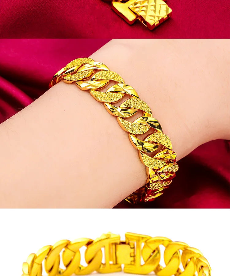 24K Gold 15mm Wide Cuff Bracelet Men AU999 - 24K forged/AU999 certified, 15mm wide, sleek and bold for men