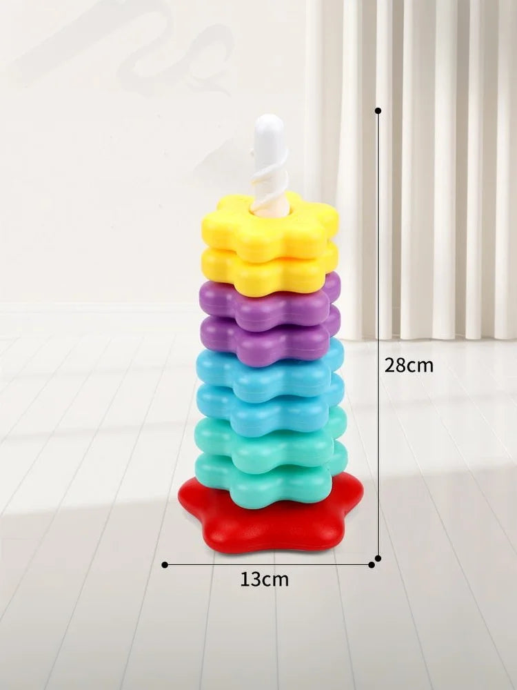 Montessori Baby Tower Game; Spinning and Stacking Rainbow Puzzle; Motor Skill Development; Kids Gift