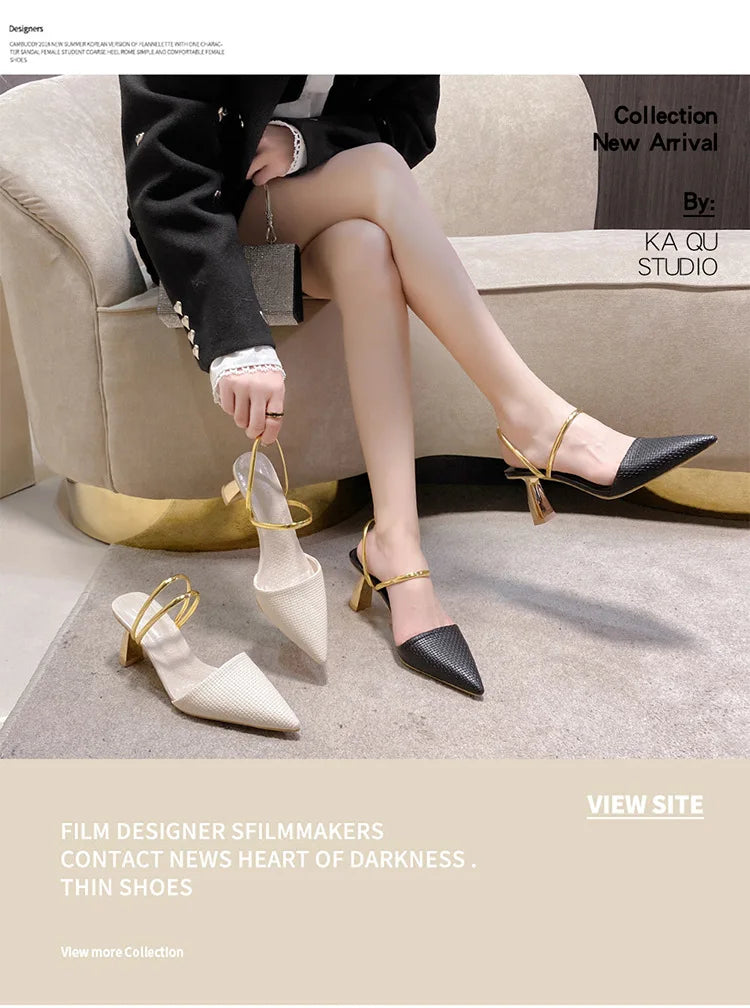 Summer Women's Fashion Pointed Sandals Elegant Temperament High Heeled Comfortable Color Blocked Slip on Half Slippers 2026