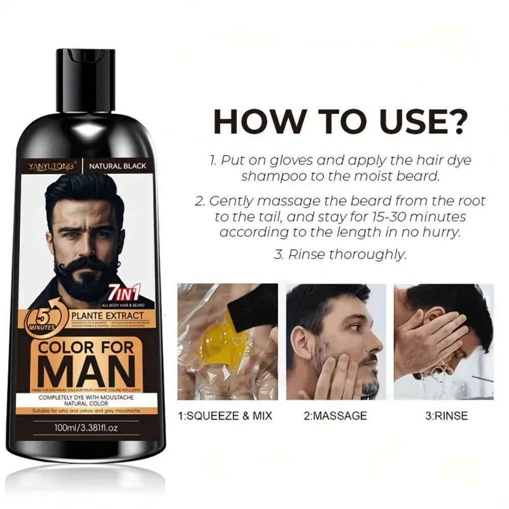 7-in-1 Men's Beard Dye Water, Mild Plant Pigment Men's Beard Natural Hair Color Dye, Portable Coloring,