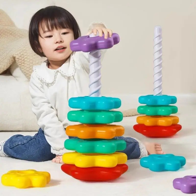 Montessori Baby Tower Game; Spinning and Stacking Rainbow Puzzle; Motor Skill Development; Kids Gift