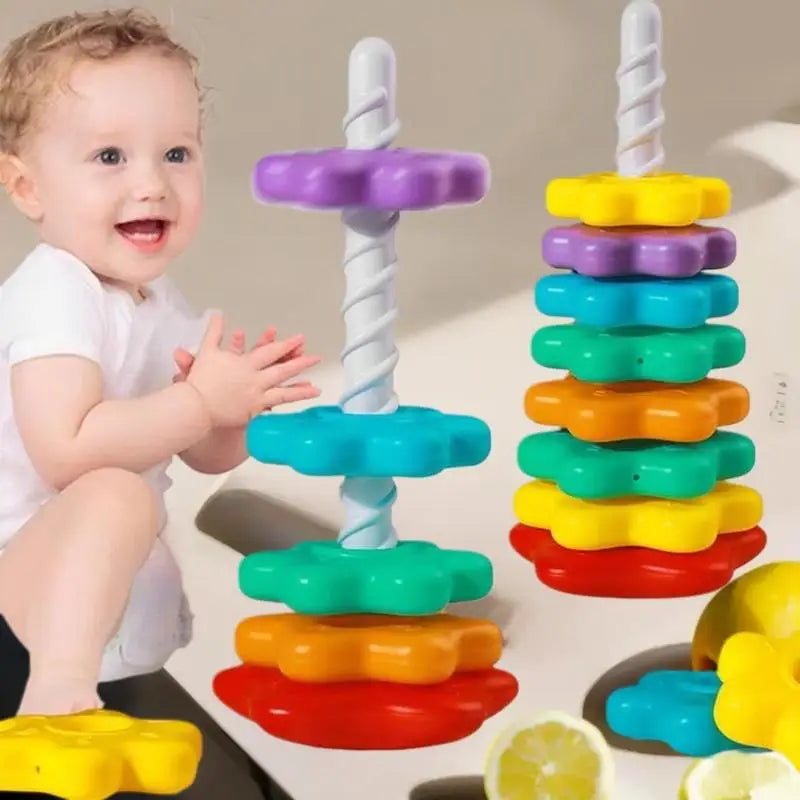 Montessori Baby Tower Game; Spinning and Stacking Rainbow Puzzle; Motor Skill Development; Kids Gift