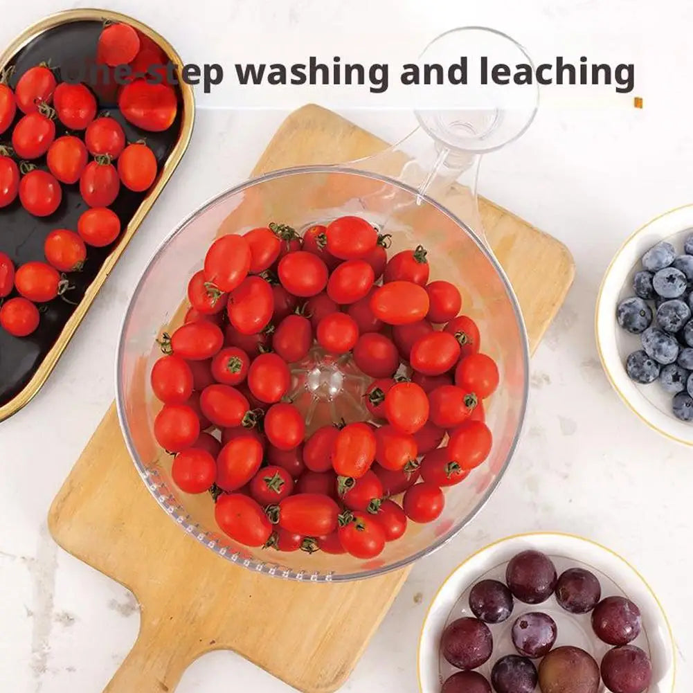 Automatic Washer Bowl Portable Fruit Cleaner With Strainer Fast Draining Kitchen Colander Rinser Fruit Wash Basket Berries Wash