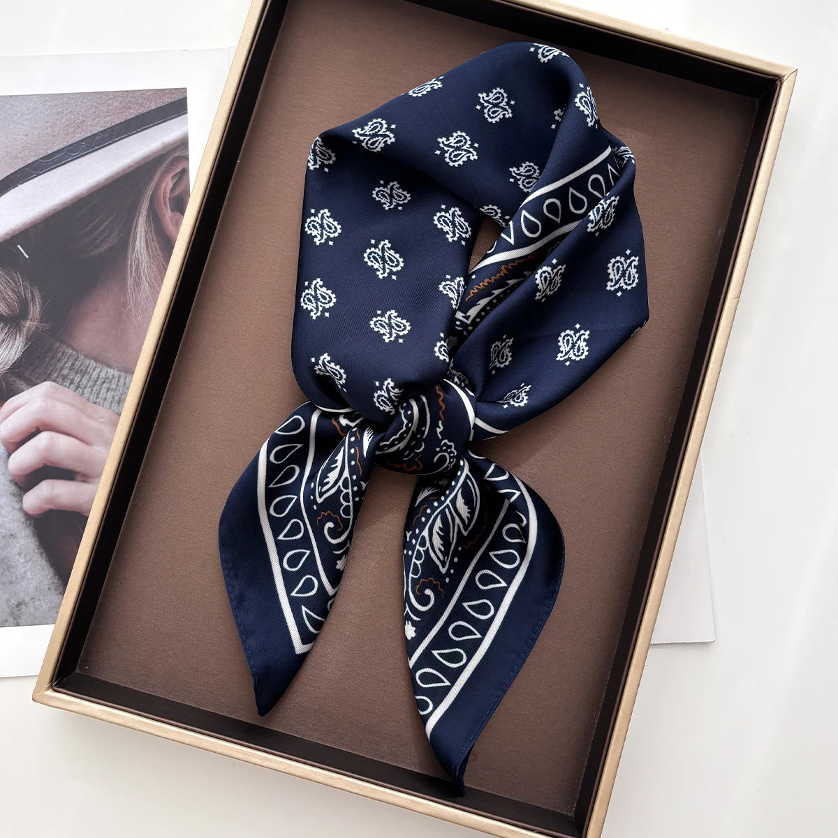 Silk Feeling Square Scarf Women Fashion Paisley Neckerchief Bandana Shawl Scarves Wrap Head Kerchief Hair Band Lady Ties