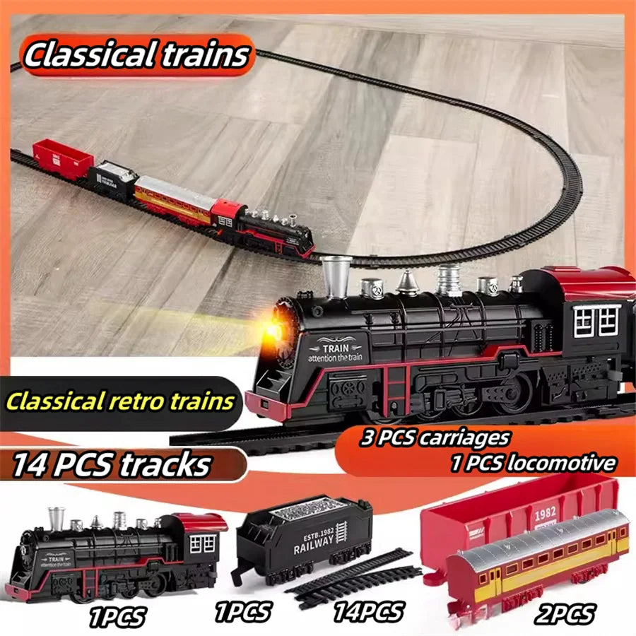 Electric Train Rail Car Simulation Retro Model Train High Speeds Rail Toy Boy Set