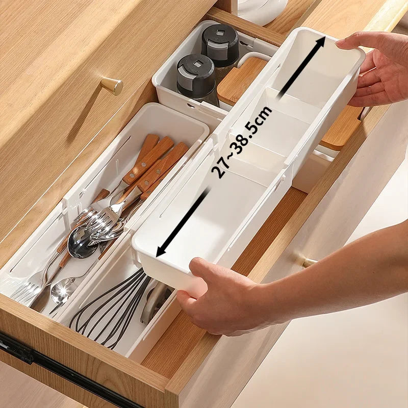 Kitchen Telescopic Drawer Organizer Cabinets Tableware Classified Storage Box with Partitions Multifunctional Storage basket