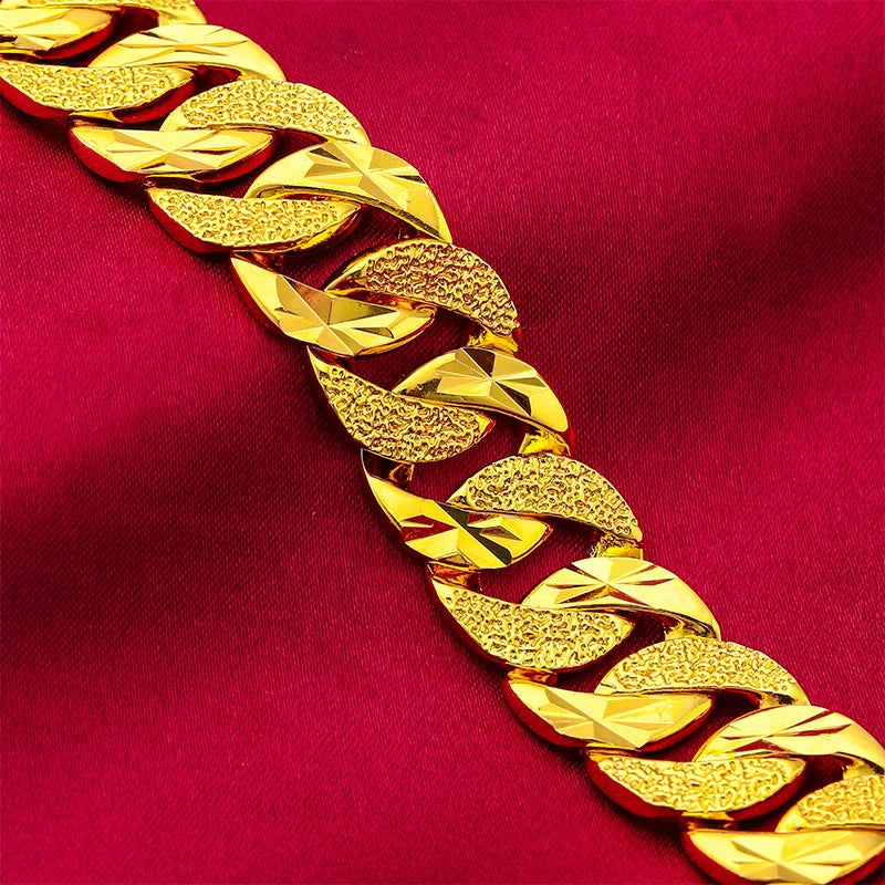 24K Gold 15mm Wide Cuff Bracelet Men AU999 - 24K forged/AU999 certified, 15mm wide, sleek and bold for men