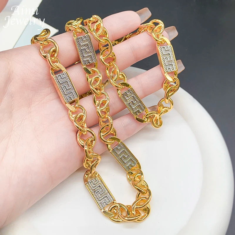 Hip Hop Trendy African Jewelry Sets for Men Women Chunky Necklace Bracelet Gold Plated Fashion Jewellery for Party Daily Gifts