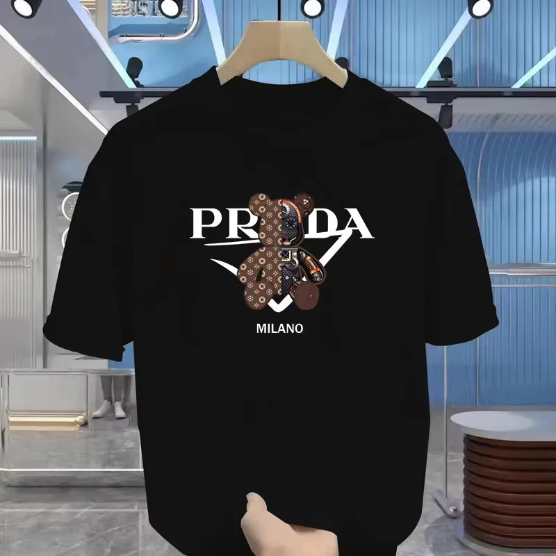 Men's Luxurious Printed Summer High-quality T-shirt 100% Pure Cotton, Relaxed and Loose Fit, Stylish and Unique, Round Neckline