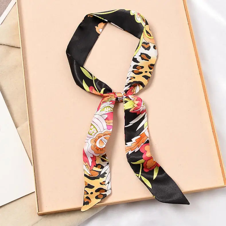 Skinny Silk Scarf Hair Strip Silk Ribbon Small Neck Scarves Bag Handle Ribbon Scarf Kerchief Ladies Ribbon Hair Band Small Scarf
