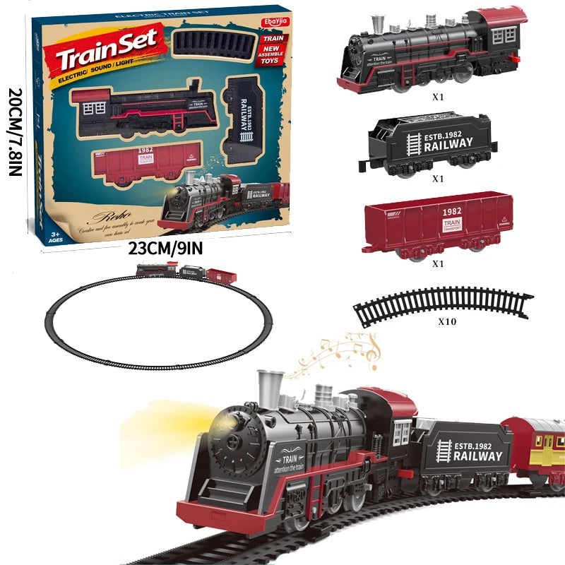 Electric Train Rail Car Simulation Retro Model Train High Speeds Rail Toy Boy Set
