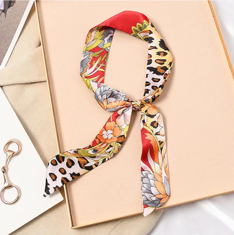 Skinny Silk Scarf Hair Strip Silk Ribbon Small Neck Scarves Bag Handle Ribbon Scarf Kerchief Ladies Ribbon Hair Band Small Scarf