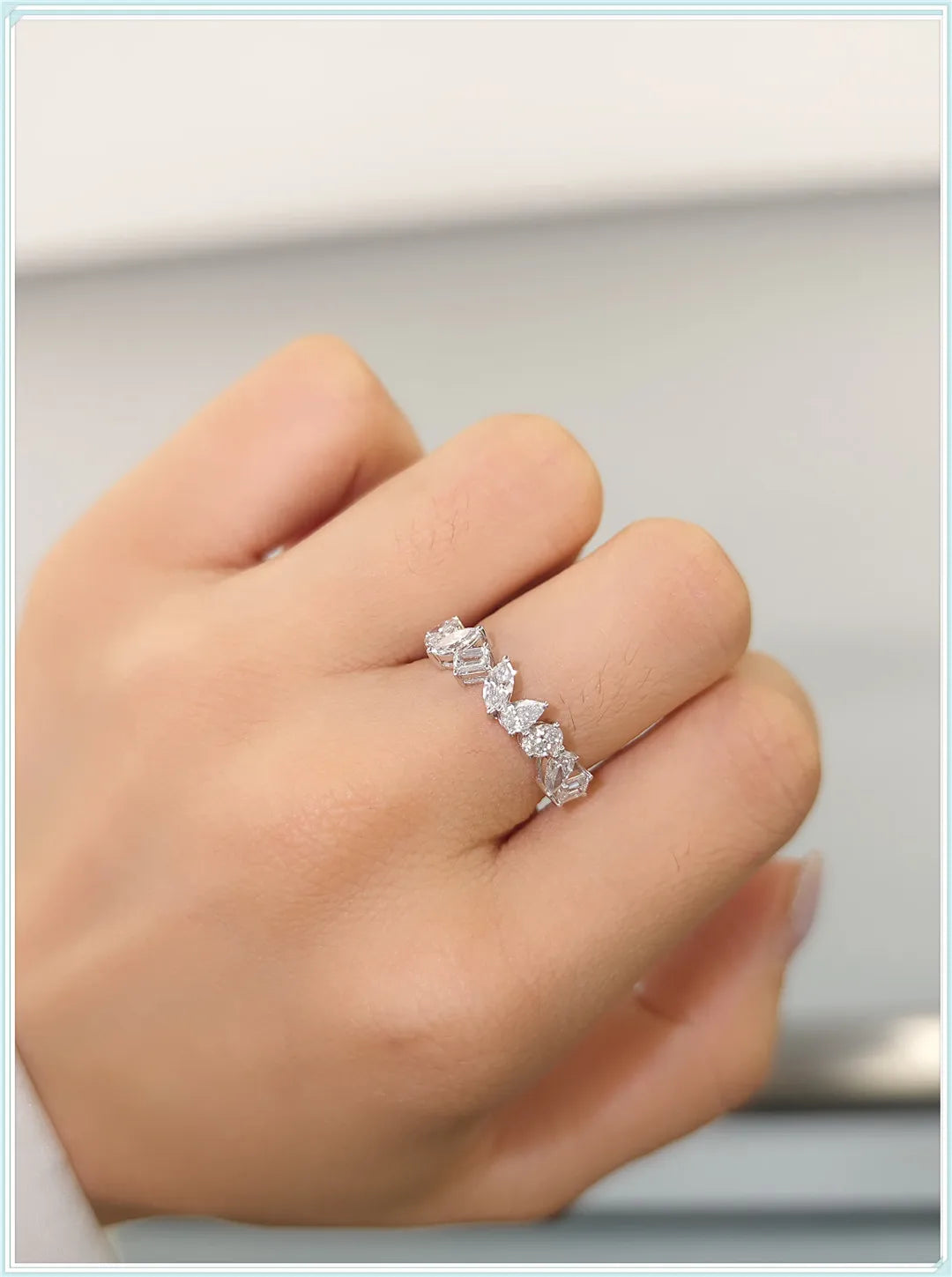18K Gold Ring Grow Diamond CVD Lab Grow Diamond HPHT shaped diamond row ring couples wedding ring Female factory wholesale
