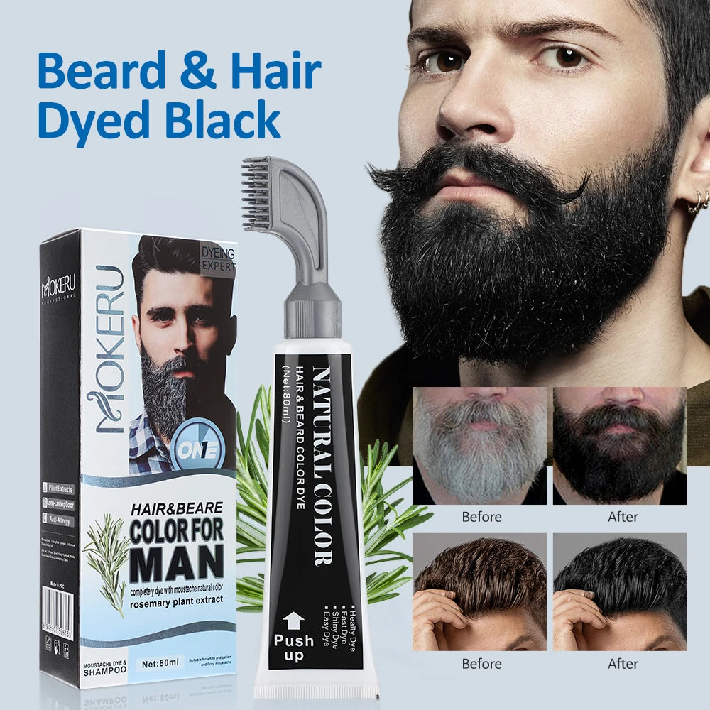 1Sets 3 Minutes Black Beard Dye Cream With Comb 80ml Rosemary Natural Black Beard Dye Shampoo Pure Instant Hair Dye Cream
