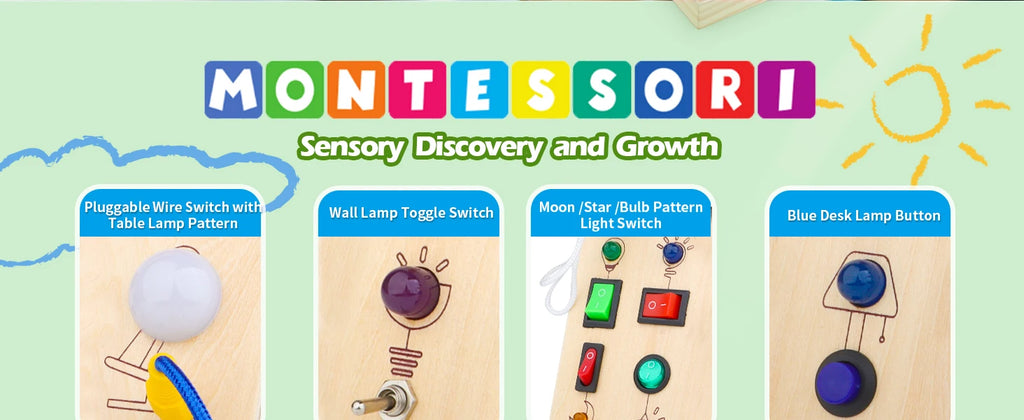 Montessori Busy Board With Switch Control Wooden Toddler Toys Sensory Travel Activities Toys For Kids Puzzle Early Learning Toys