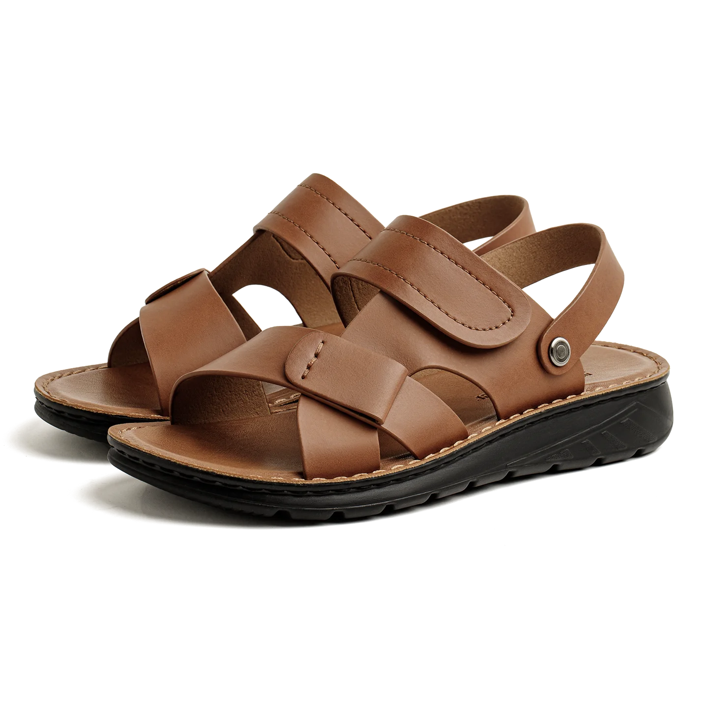 Maden Men's Summer Outdoor Sandals 2-in-1 Beach Slides Synthetic Leather Business Casual Driving Shoes Brown Adjustable Sandals