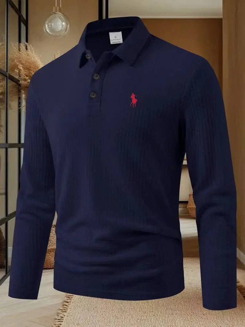 Men's high-end brand exquisite embroidered polo shirt long sleeved 2025 autumn comfortable casual breathable lapel T-shirt top