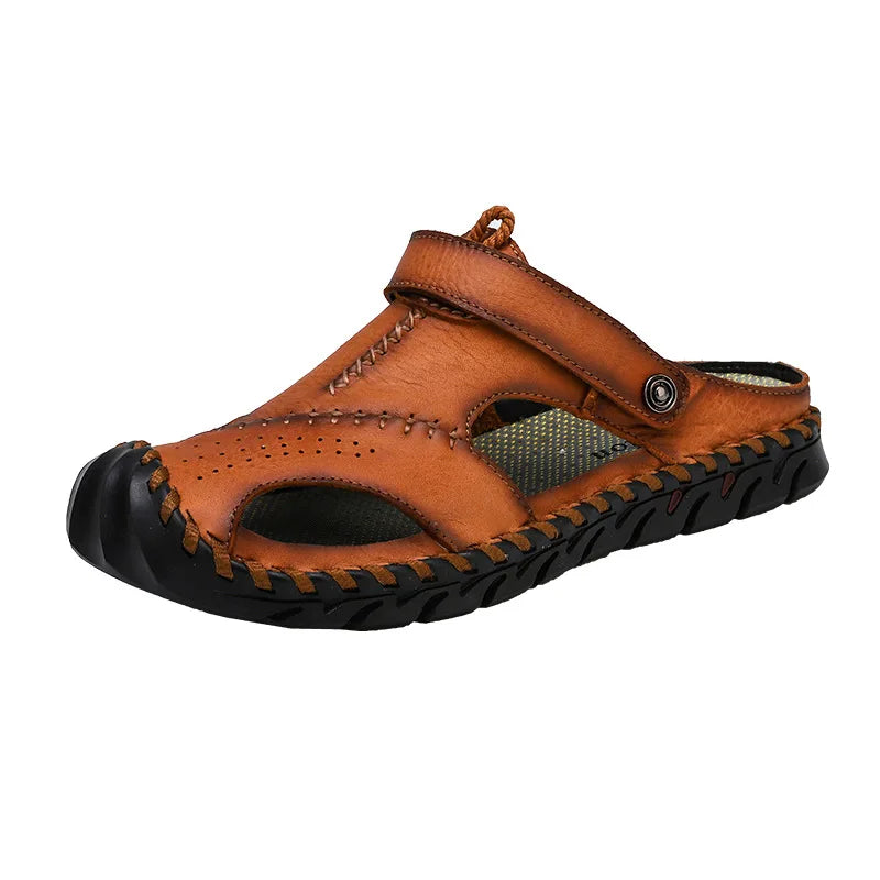 2023 Sandals Summer Men Leather  Classic Men Shoes Slippers Soft Sandals Men Roman Comfortable Outdoor Walking Footwear