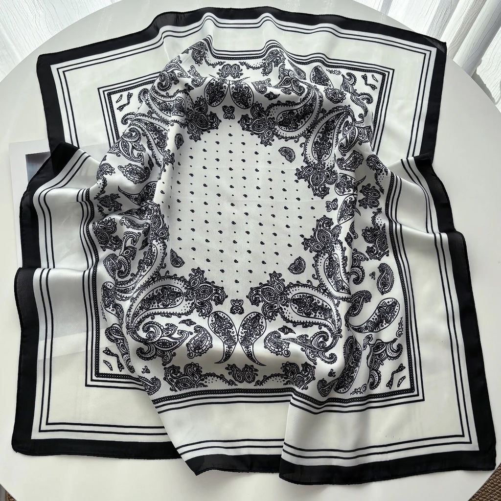 Silk Feeling Square Scarf Women Fashion Paisley Neckerchief Bandana Shawl Scarves Wrap Head Kerchief Hair Band Lady Ties