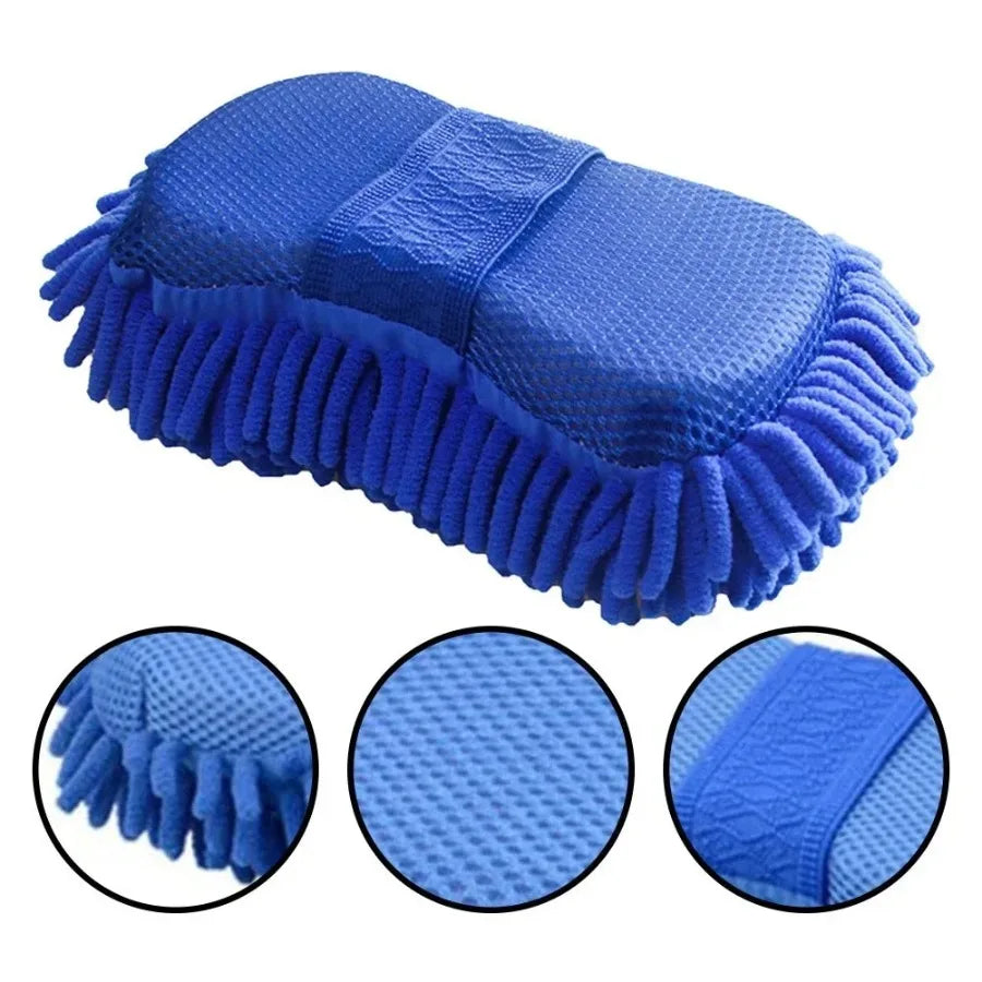 【Blue Microfiber Chenille Car Wash Sponge】1PC Auto Cleaning Pad | Absorbent Gloves | Styling Accessory