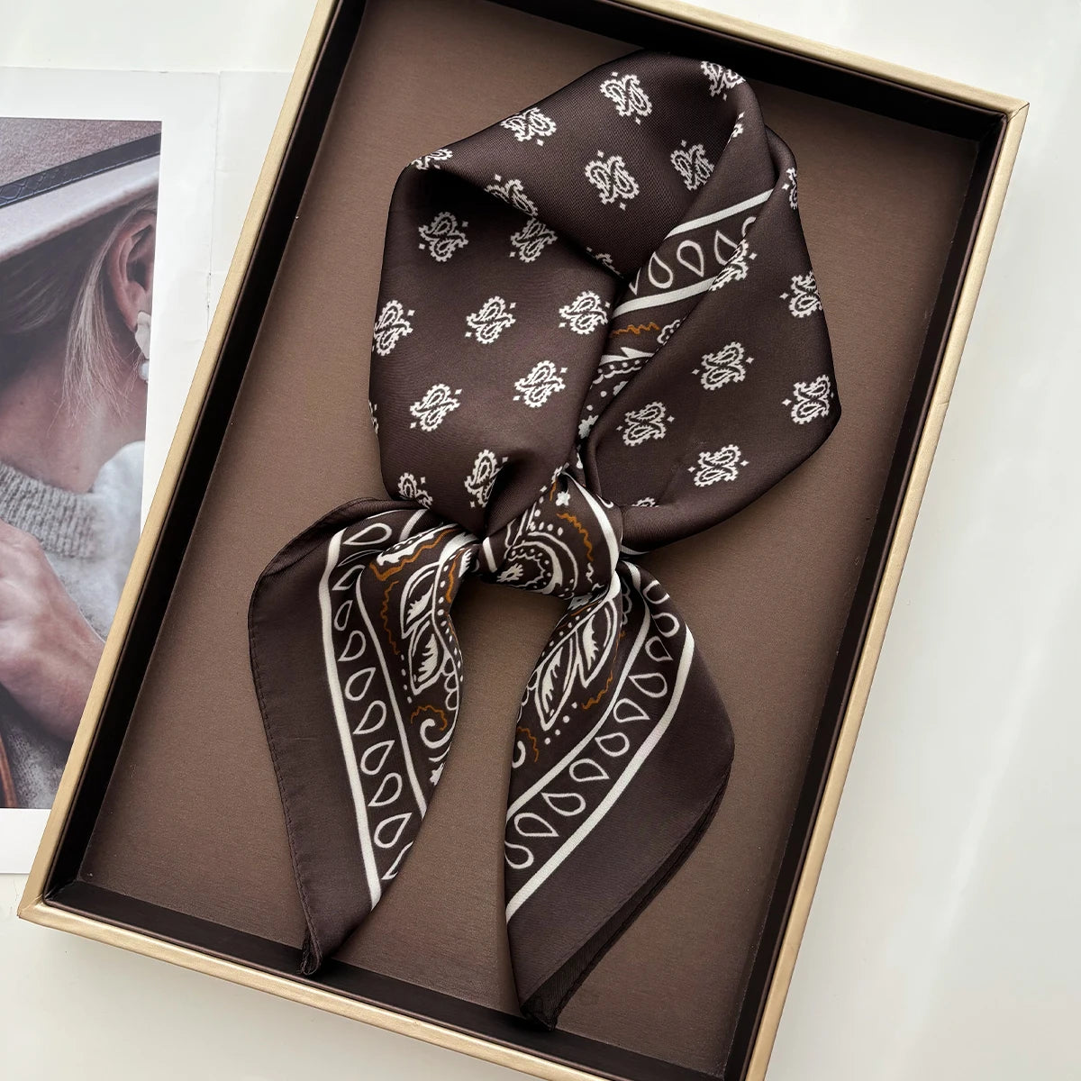 Silk Feeling Square Scarf Women Fashion Paisley Neckerchief Bandana Shawl Scarves Wrap Head Kerchief Hair Band Lady Ties
