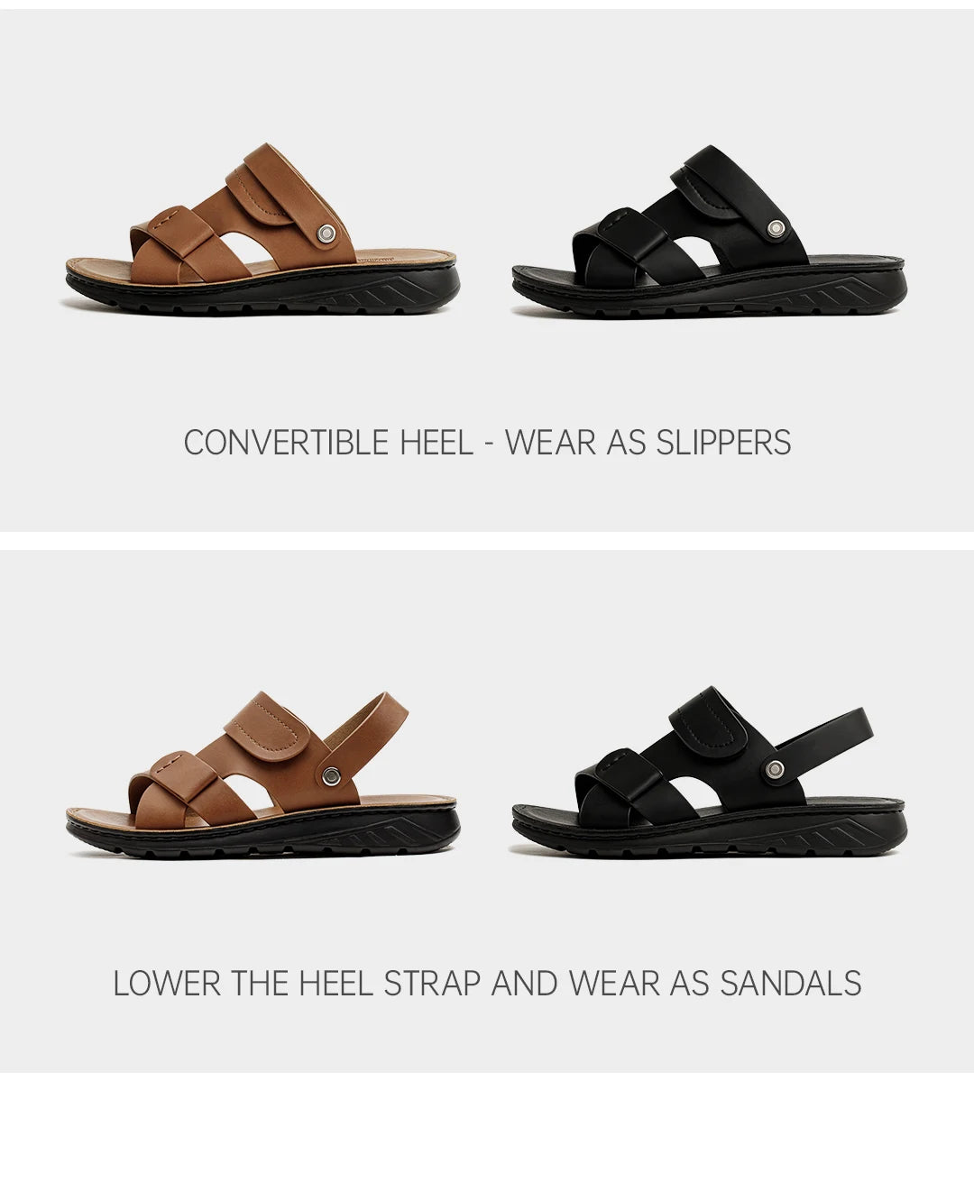 Maden Men's Summer Outdoor Sandals 2-in-1 Beach Slides Synthetic Leather Business Casual Driving Shoes Brown Adjustable Sandals