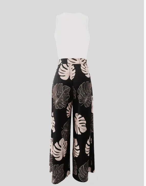 Summe Two Piece Outfits Woman New Women's Elegant Casual Hollow O Neck Short Vest Printed Trousers Set Women Clothes