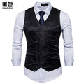 New Men's High-end Jacquard Suit Vest Fashion Double Breasted Slim Vintage Print Formal Waistcoats Men Party Wedding Vest Jacket