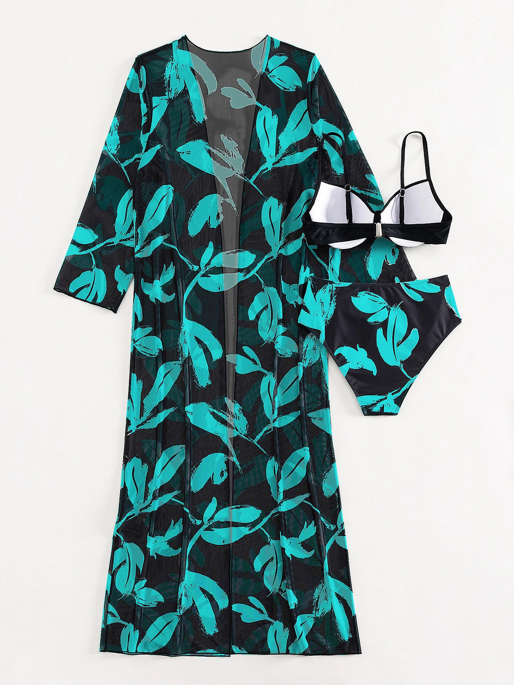 2023 Three Pieces Bikini Set Cover Up Swimwear Women Swimsuit Print Long Sleeve Push Up Bathing Suit Beachwear Swimming Biquini