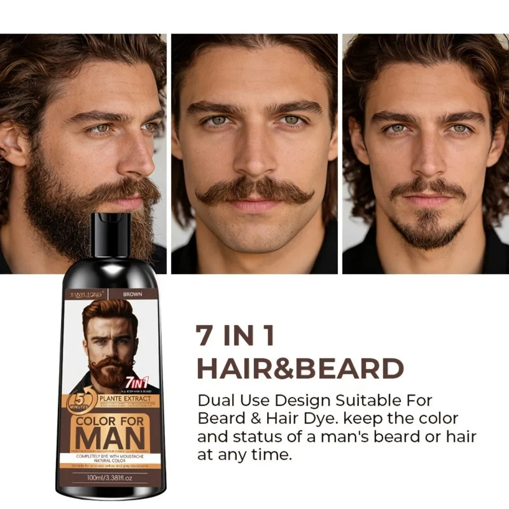 7-in-1 Men's Beard Dye Water, Mild Plant Pigment Men's Beard Natural Hair Color Dye, Portable Coloring,