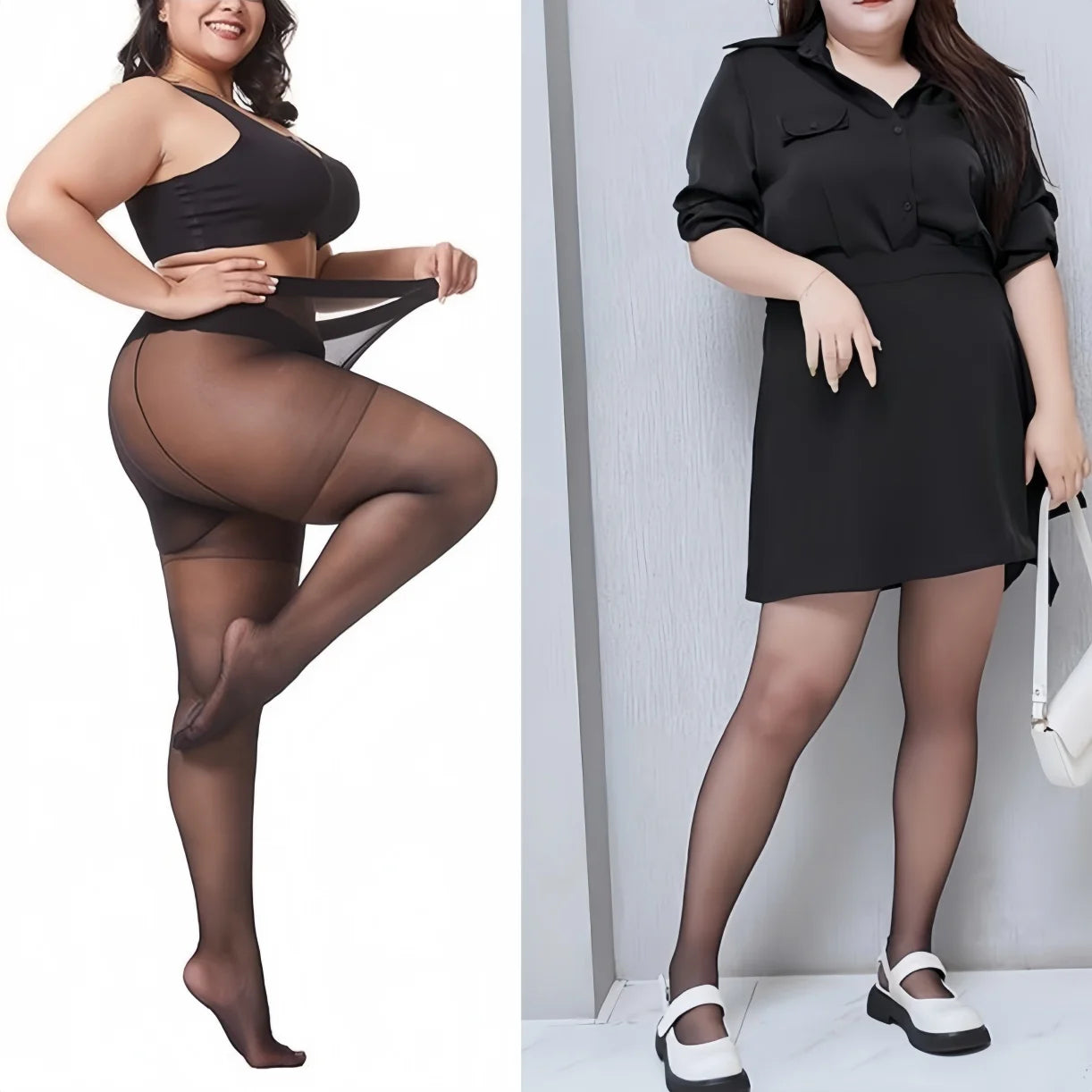 Plus Big Size Sexy Sheer Black Tights Stocking High Waist Pantyhose for Oversize Women XXXL Night Club Party Office Street Wear